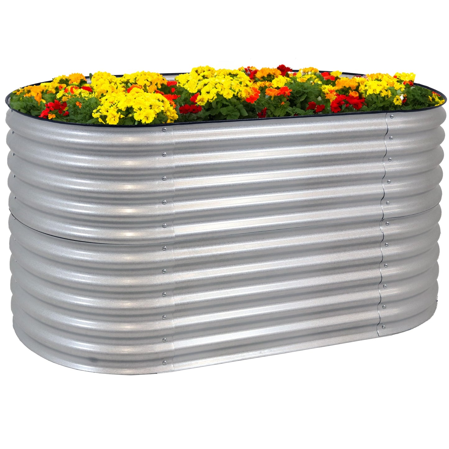 Sunnydaze 62.5-Inch Oval Raised Garden Bed Outdoor - Modular Raised Garden Bed with Rubber Edge Trim - Silver