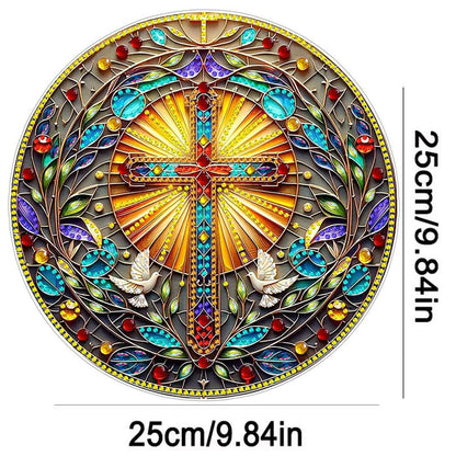 DIY Acrylic Diamond Art Painting Wreath Kits Special Shaped Rhinestone 5D Diamond Art Window Pendants Home Garden Wall Hanging Kits Hanging Ornament (Cross-1)