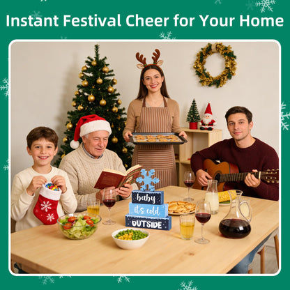4 Pcs Christmas Wooden Tiered Tray Decor, Snowflake Baby It's Cold Outside Christmas Decorations Gifts for Home, Winter Table Centerpiece for Xmas Party Kitchen Office