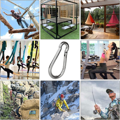 4 Pack 4 Inch Carabiner 304 Stainless Carabiner, M10 Heavy Duty Large Carabiner Clips Qiuck Link Spring Snap Hook Keychain Buckle Rope Connector for Indoor Outdoor Camping Hiking Swing Gym Hammock