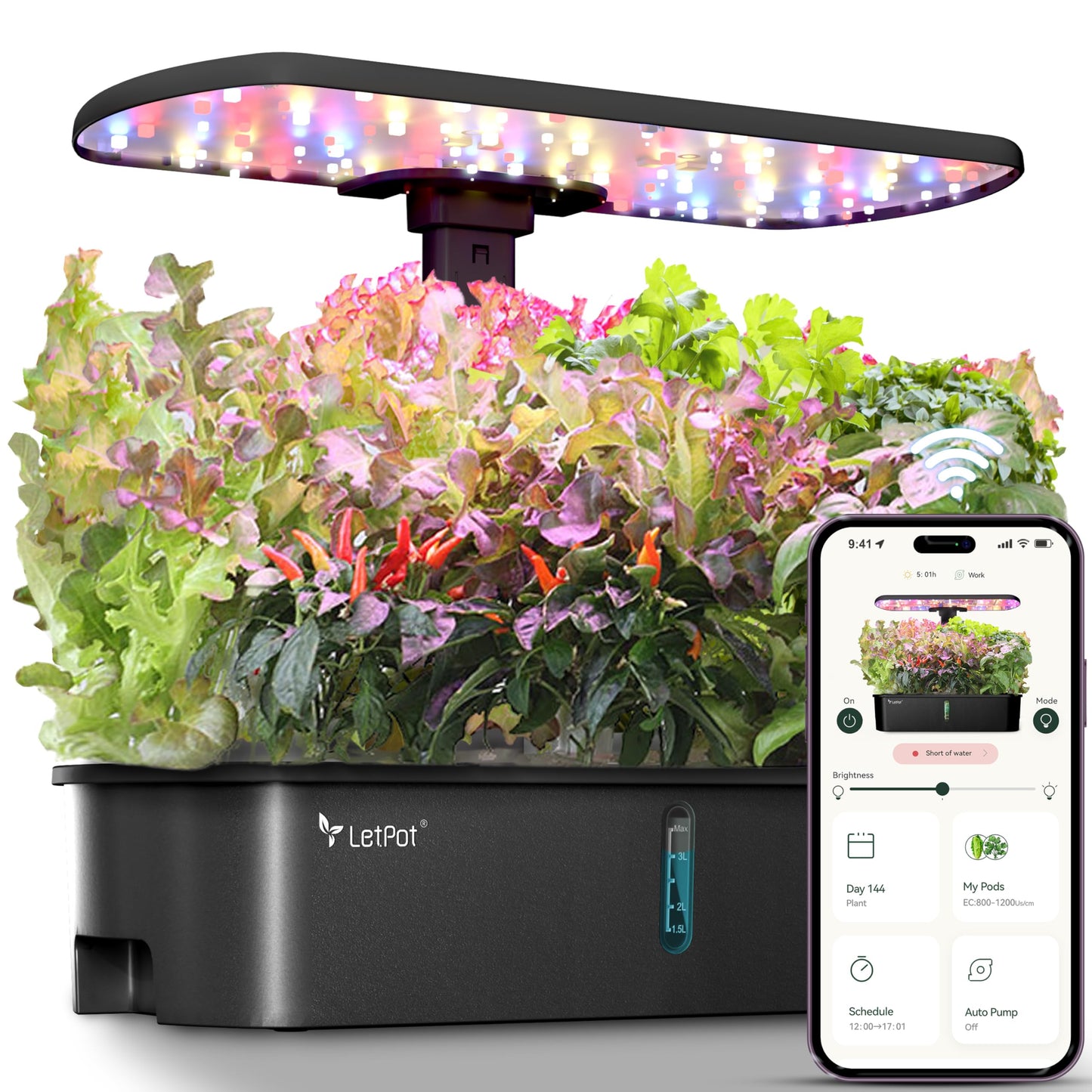 LETPOT LPH-Air Hydroponics Growing System Kits, APP & WiFi Controlled Smart Indoor Garden with 24W Grow Light Full Spectrum, 10 Pods Planter Indoor Gardening for Gifts, Kitchen, Vegetable (Black)