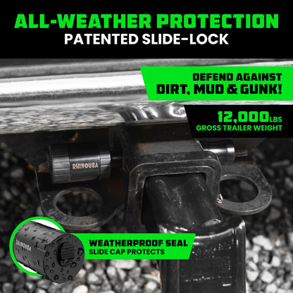 Rhino USA 2” Trailer Hitch Pin – Patented 5/8" Locking Receiver Pin for Class III/IV Hitches – Weatherproof, Anti-Theft, Debris-Protected – Tow Truck Ready – Black 1PK
