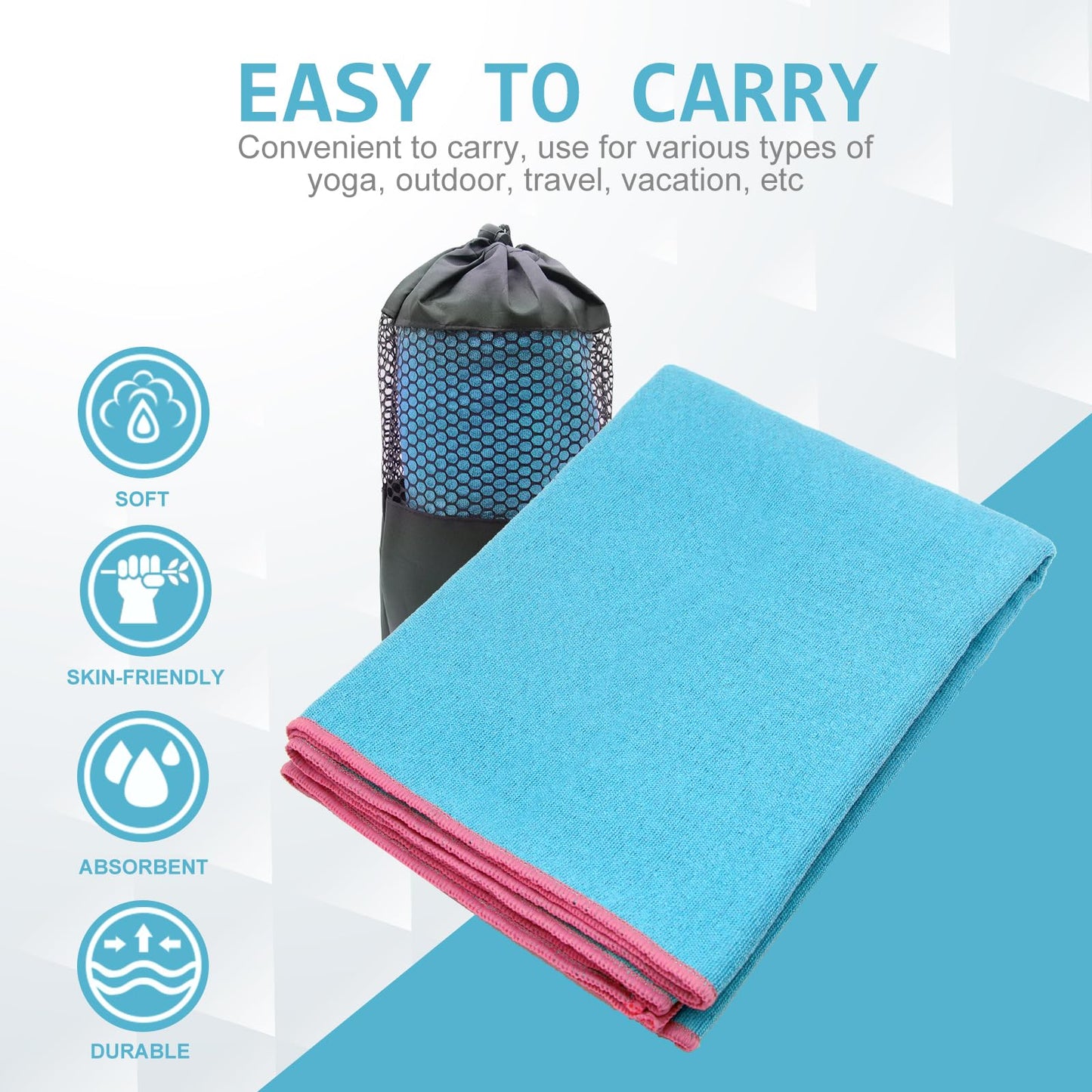 Eunzel Hot Yoga Towel - Microfiber Non Slip Yoga Mat Towel with Grip Dot Sweat Absorbent Towel for Hot Yoga, Pilates and Fitness 72" x 24", Dark Cyan/Orange