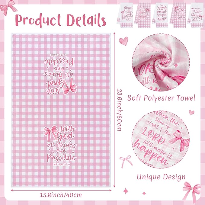 R HORSE Pink Bow Kitchen Dish Towels