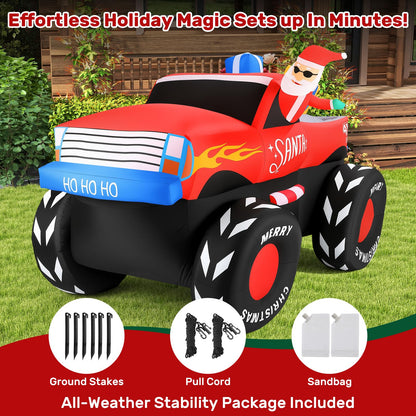 AMKAIO 7 FT Long Santa in Monster Truck Christmas Inflatables Outdoor Decorations, Christmas Blow Up Santa Claus Yard Decorations for Garden Lawn Xmas Decor