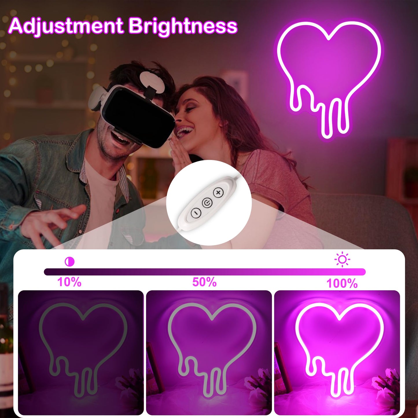 Heart Pink Neon Sign, Attivolife Acrylic LED Light with Dimmable USB Powered, Romantic Love Hanging Wall Table Art Home Bedroom Decor for Girl Woman Wedding Party Dorm Valentine's Day Birthday Gifts