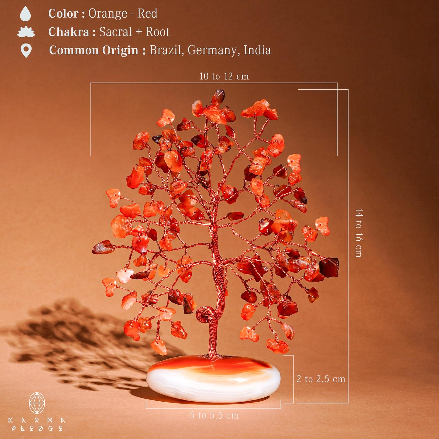 KARMAPLEDGE Crystal Tree of Life Home and Office Feng Shui Decor, Carnelian Healing Crystal Handmade Bonsai Tree for Positive Energy, Good Luck, Money, Christmas Decor, Birthday Gifts for Women, Mom