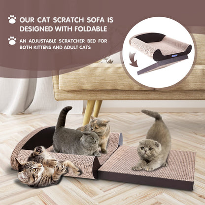 Socostar Cat Couch Bed Pad, Cardboard Cats Scratcher Furniture with Catnip, Large Scratch Sofa for Indoor Cats, Wear Resistant and Durable Cat Scratching Board