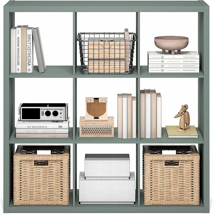 Furinno Cubicle Book Shelf, 9-Cube Bookshelf, Extra Thick Frame Reversible