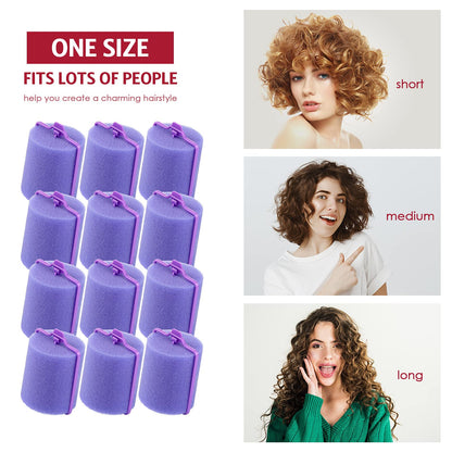 Syhood 12 Pcs Jumbo Foam Sponge Hair Rollers 1.89 Inch Soft Sleeping Curlers Flexible Large Foam Rollers and Rat Tail Comb for Hair Styling(Purple)