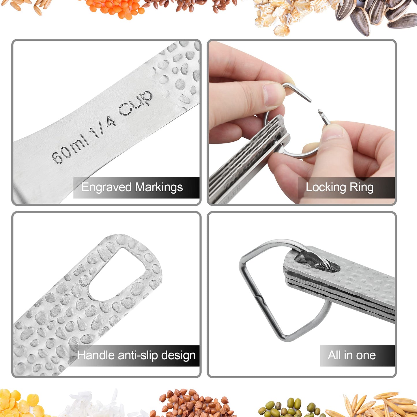 Smithcraft Measuring Spoons Set, 18/8 Stainless Steel Measuring Spoon Set 9 & Leveler, Metal Measuring Spoons for Baking, Kitchen Gadgets Measure Spoons, Measurement Spoons 1/8, 3/4, 4 tsp & 2/3 tbsp