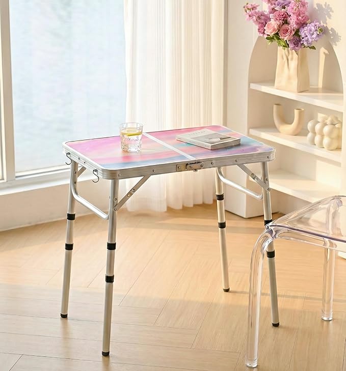 Yriuat Folding Camping Table 2ft Portable Picnic Table Adjustable Height Small