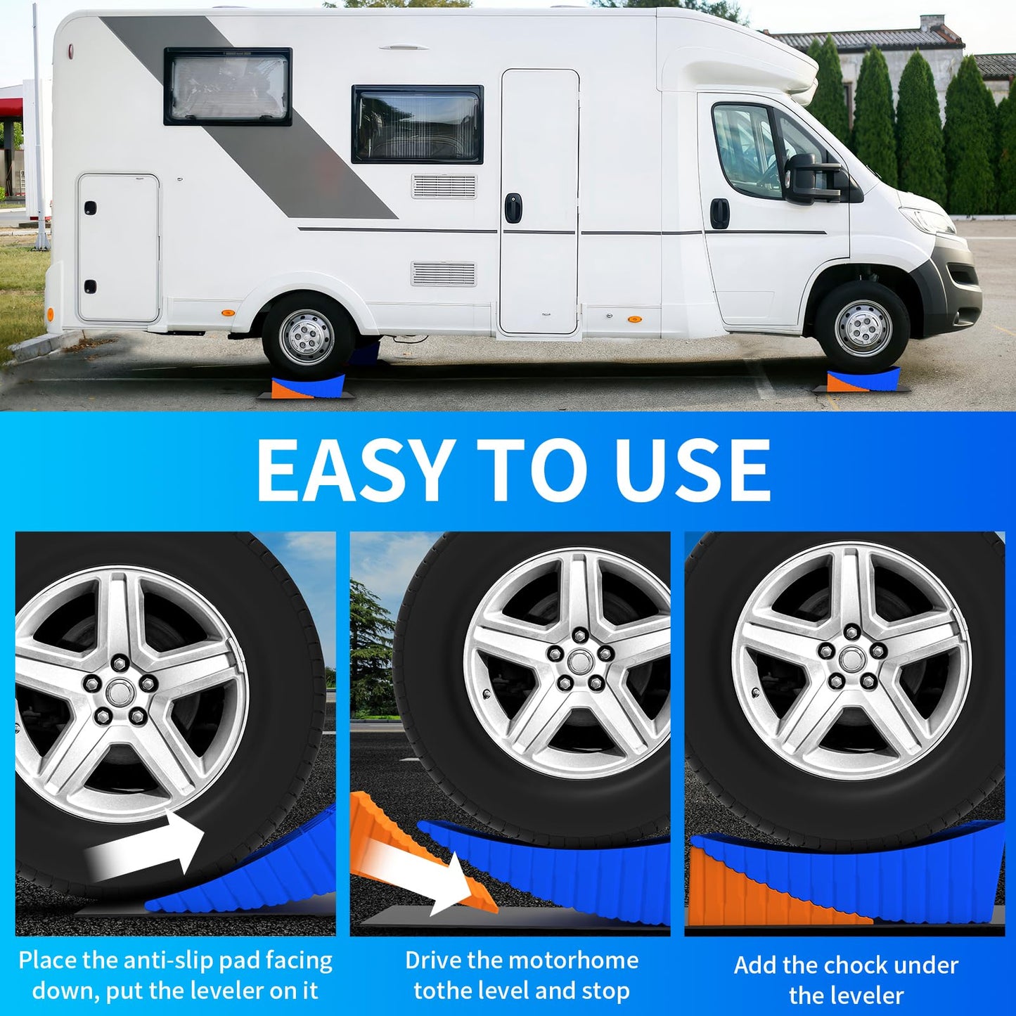BEBOBLY Camper Leveler, 2 Pack RV Leveling Blocks, Camper Wheel Chocks Up to 35,000 lbs, Heavy Duty Curved Levelers, RV Camper Leveler Kit with Anti-Slip Mats and Carrying Bag