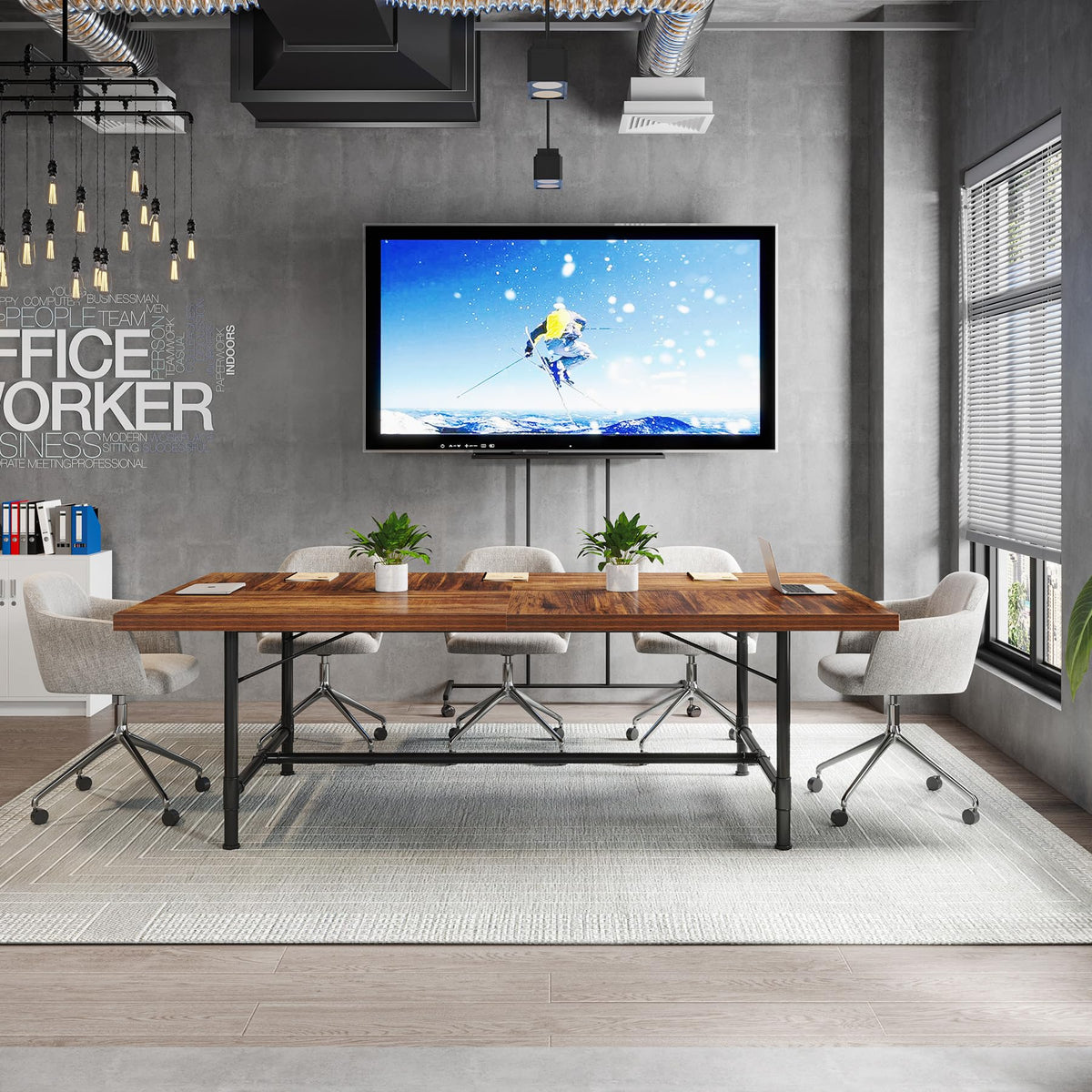 Tribesigns 6FT Conference Table, Rustic Rectangle 70.8" W x 35.4" D Meeting Table, Modern Seminar Table Boardroom Desk for Office Meeting Conference Room (6ft, Rustic)