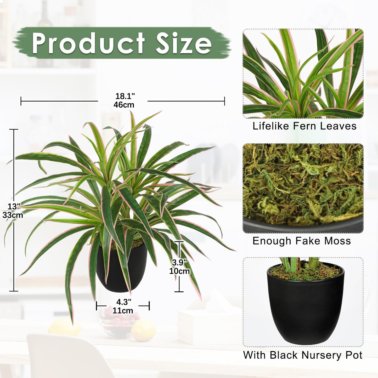GnFlus Fake Hanging Plant, Faux Spider Plant in Black Pot Artificial Grass Plants 13 Inch Faux Potted Plants for Home Office Table Shelf Indoor Outdoor Pink and Green