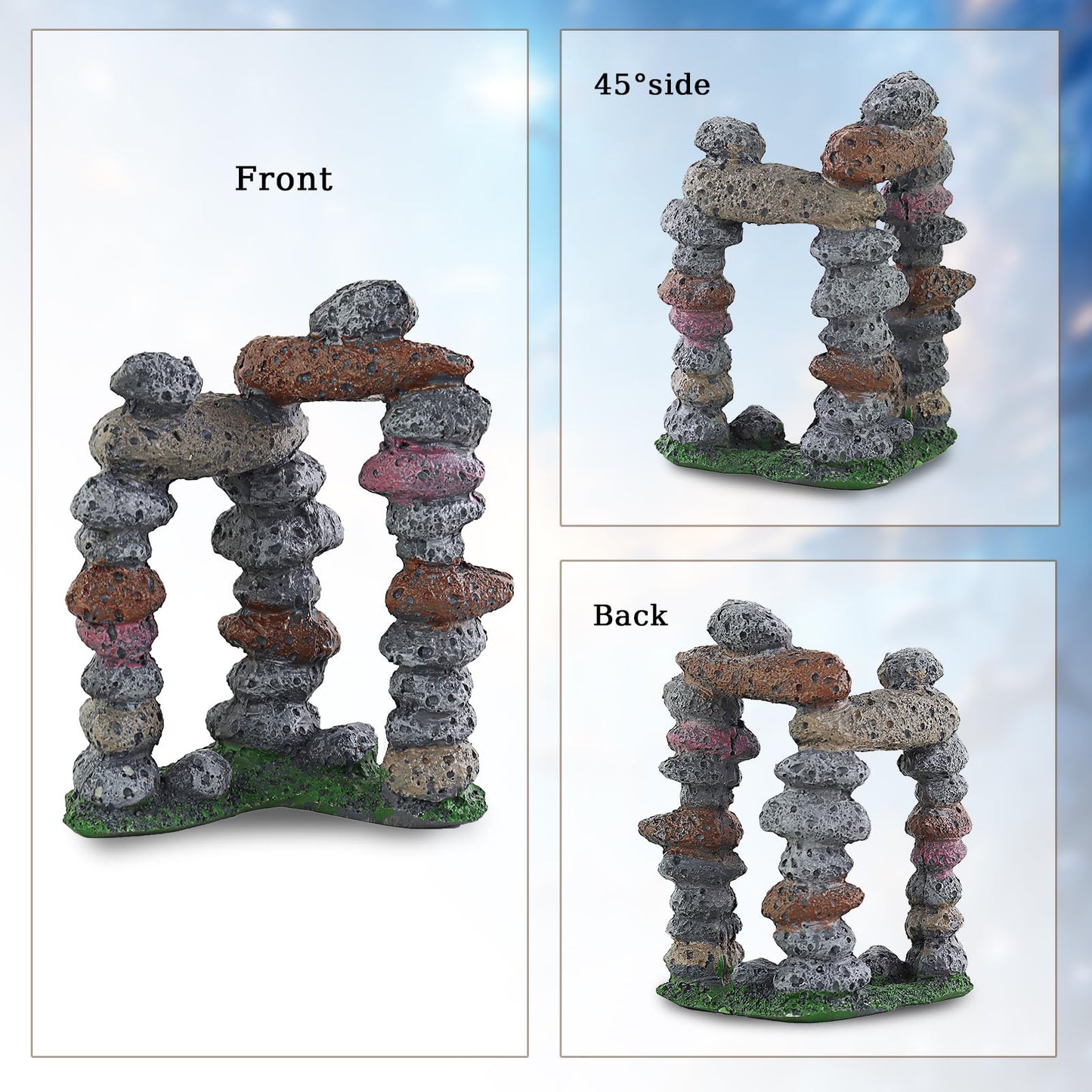 WishLotus Stacked Stones Aquarium Decor, Resin Rock Door Fish Tank Accessories Decorations, Aquarium Ornaments for Fish Through and Playing (Tall One)