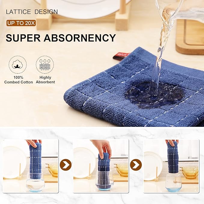 Mordimy 100% Cotton Terry Dish Cloths, Soft and Absorbent Checkered Dish Towels