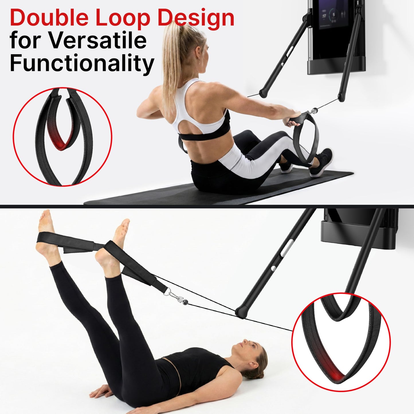 Potennbasee Pilates Loops Compatible with Tonal Smart Home Gym, Soft Pilates Straps for Reformer Machine, Double Loop Accessories with Sturdy Adapters, Enhanced Thickness Fitness Attachment (1 Pair)