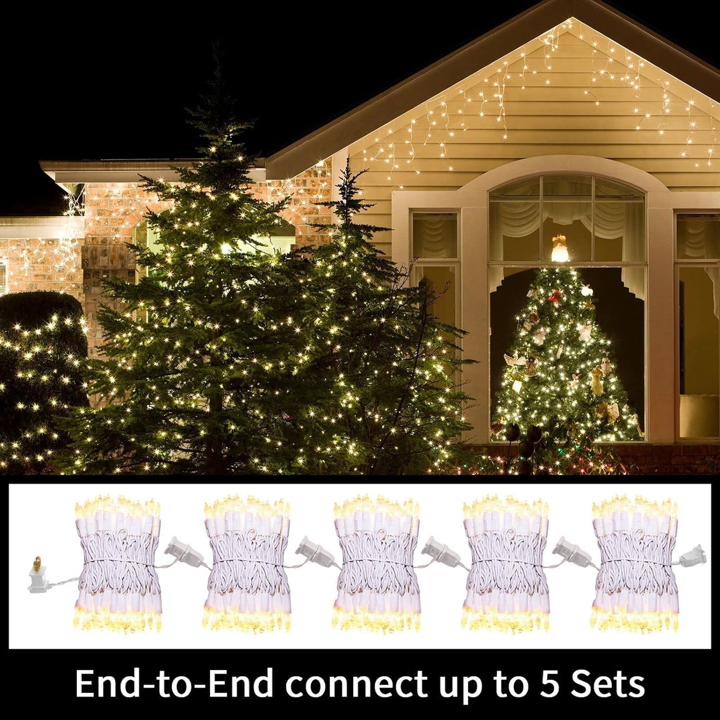LAMPHOME Super-Bright Extendable Clear White Wire Christmas Lights Decoration 100Lights 19.6ft UL Certified Mini Bulb String Lights Set for Outdoor Christmas Tree Garden Holiday Patio Decor