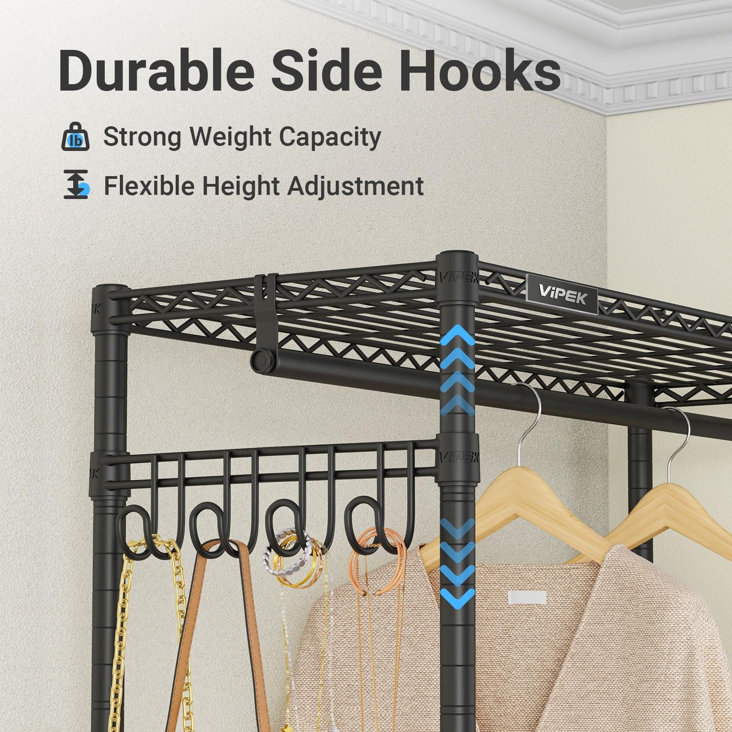 VIPEK R2C Heavy Duty Rolling Garment Rack with Cover, Portable Closets with Double Rods & Lockable Wheels, Covered Clothing Rack for Hanging Clothes, Black Rack with Black Upgraded Polyester Cover