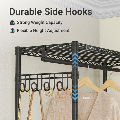 VIPEK R2C Medium Heavy Duty Clothes Rack Rolling Garment Rack with Cover Adjustable Clothing Rack for Hanging Clothes Portable Closets with Double Rods, Black Rack with Black Upgraded Polyester Cover