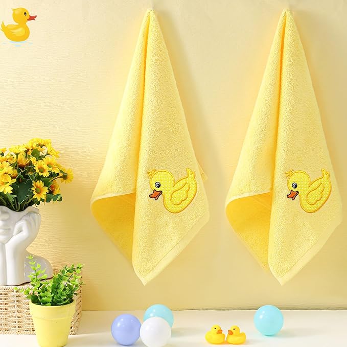 2 Pcs Rubber Ducky Hand Towels Yellow Bathroom Decor 14x29 Inch Embroidered