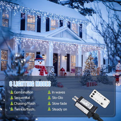 JMEXSUSS 400 LED White Christmas Icicle Lights, 38.8ft Connectable Icicle Lights for Outside Outdoor Indoor Plug in, String Light for House Patio Party Room Holiday Christmas Decorations
