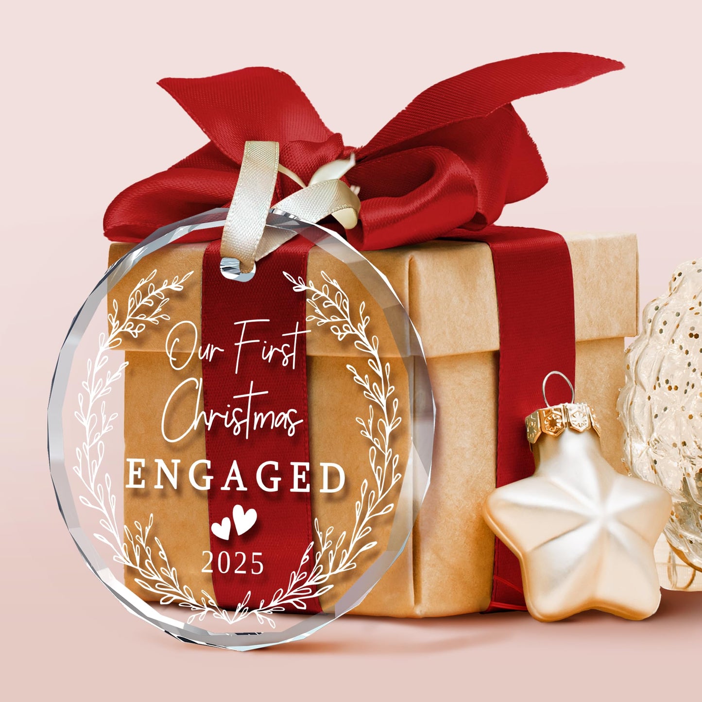 TUMSHANIP Engagement Gifts for Couples - Engagement Gifts for Women, Newly, Bride to be, Her, Fiance - Just Engaged Gift for Friend, Her - Our First Christmas Engaged Ornament 2025 - Glass Ornament