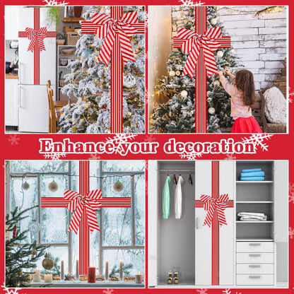 2 Pcs Christmas Cabinet Door Ribbon Bow Large Christmas Wreath Bow Red and White Stripe Festival Wrapping Decorations Xmas Candy Cane Bows for Tree Fireplace Home Holiday Front Door Party Supplies