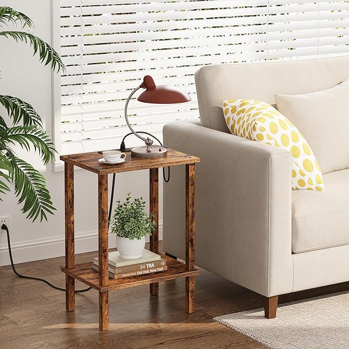 TUTOTAK End Table with Charging Station, Small Side Table with Outlets