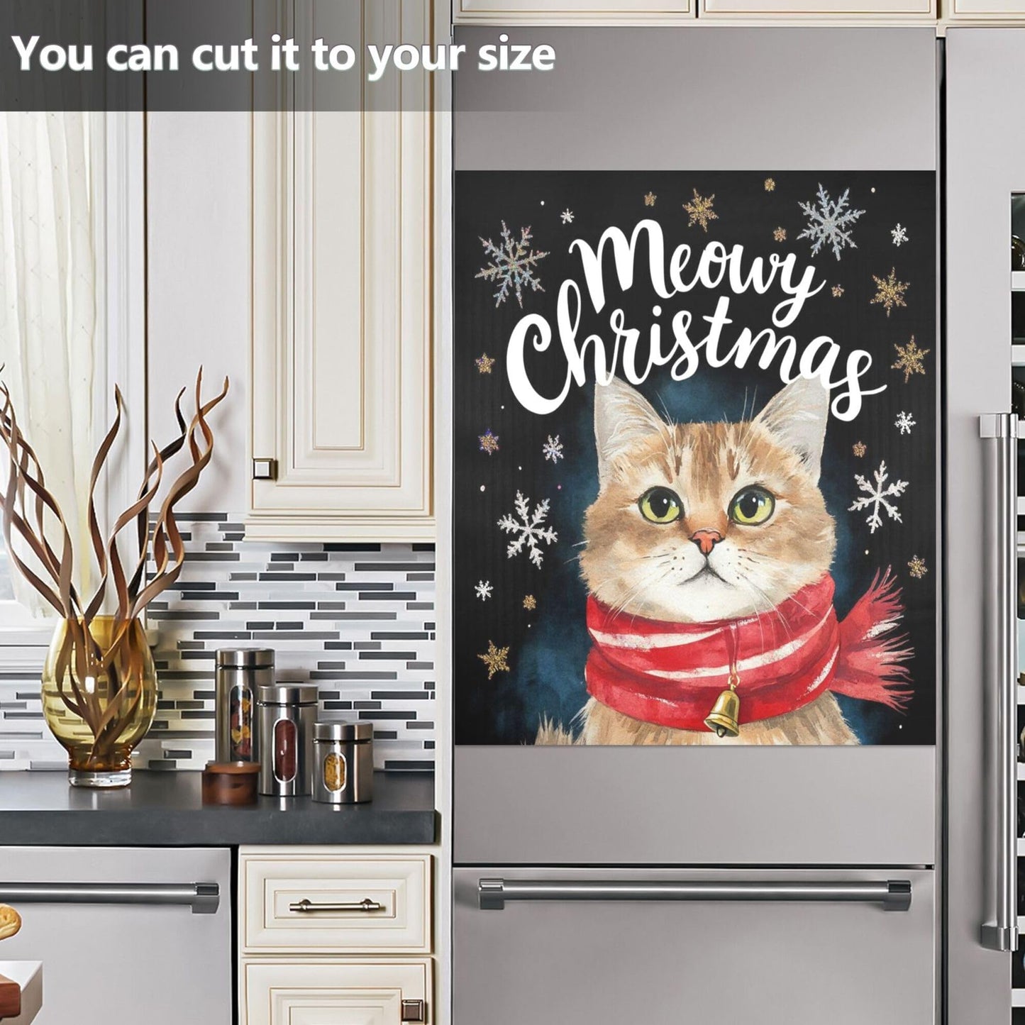 Christmas Cat Dishwasher Stickers Magnetic Cover Winter Snowflake Black Kitchen Fridge Magnet Covers Decals Home Decorations Vinyl Sticker Reusable 23W x 26H inches