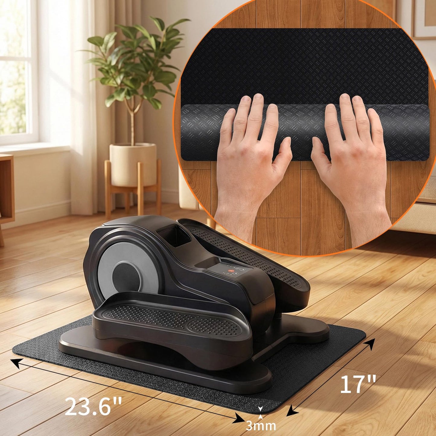 Stepwaver Double-Sided Rubber Non Slip Mat for Elliptical Machine, 24"x17" Anti Slip Mat for Vibration Plate & Stepper, Odorless & Durable
