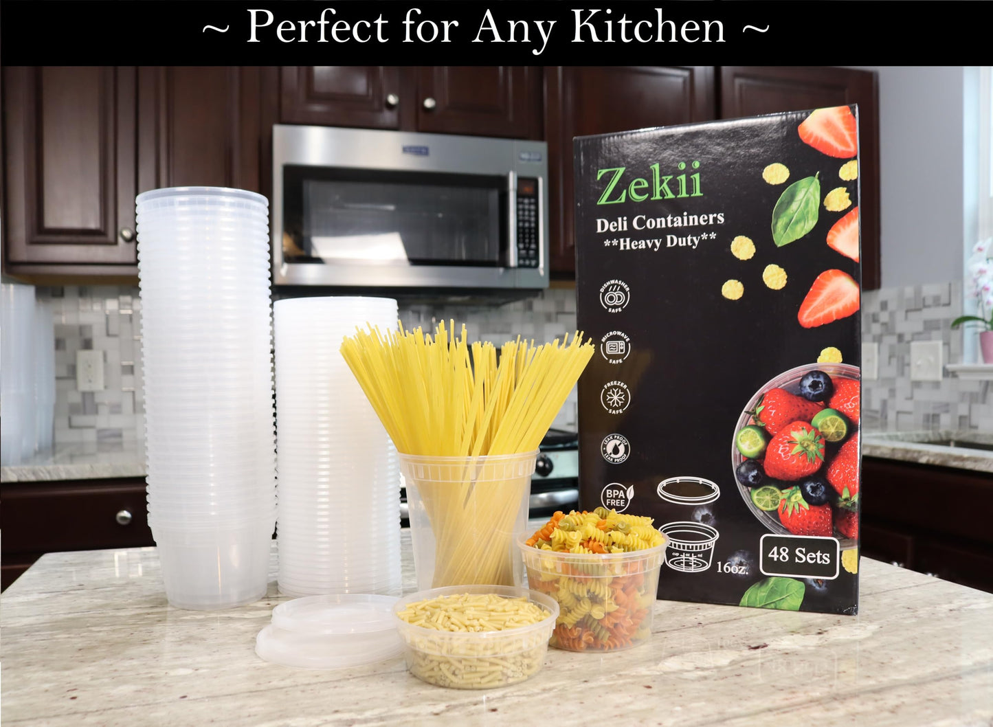 Zekii EXTRA THICK Deli Containers with Lids, [48Sets 8oz] Soup Containers w/Lids Airtight, Disposable, BPA Free, Takeout soup Cups, Meal Prep, Food Storage Containers with Measurements