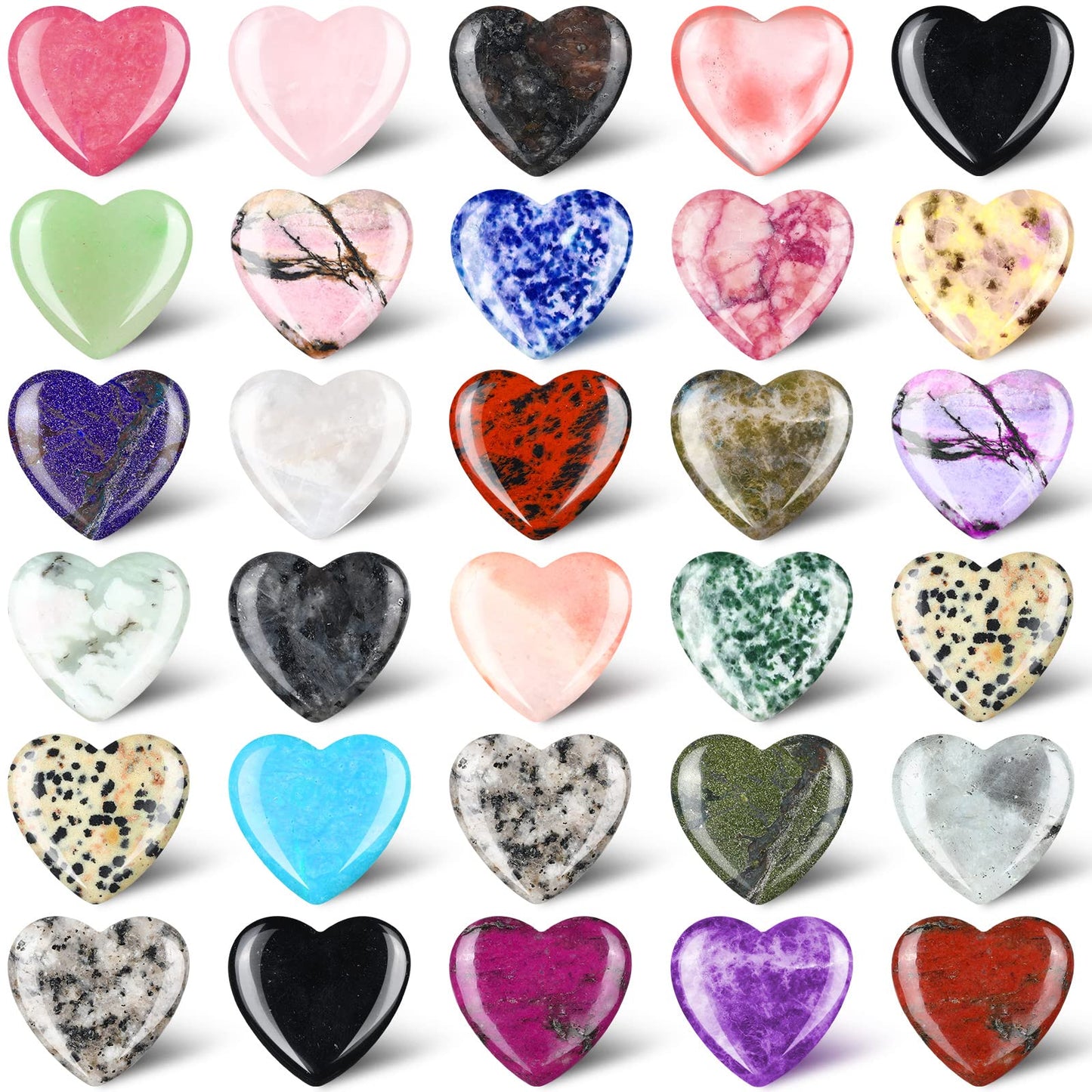 Nuenen 30 Pcs Heart Shape Crystals Stone Bulk 1.2 Inch Gemstone Heart Rocks Quartz Love Pocket Palm Spiritual Christmas presents for Women Mom Wedding Witchcraft Reiki Decoration