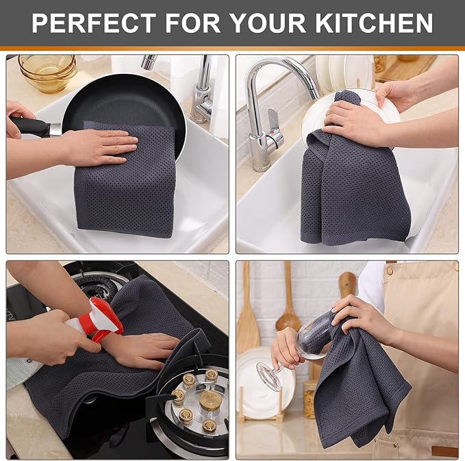 Kitinjoy 100% Cotton Waffle Weave Kitchen Towels, Kitchen Hand Towels, 13 in x