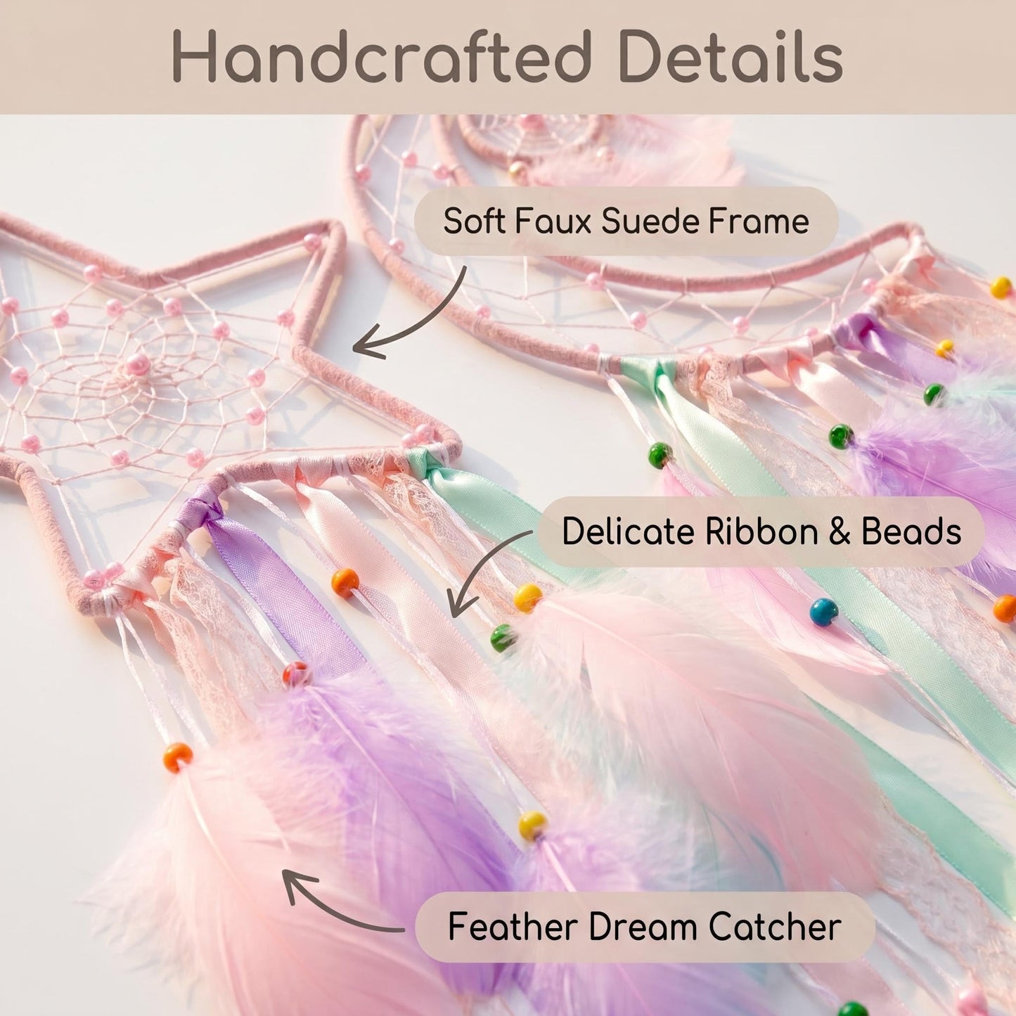 3 Pack Pink Star Moon Sun Dream Catcher - Pink Dream Catchers for Girls, Teen Girl Room Decor, Grils Bedroom Decoration