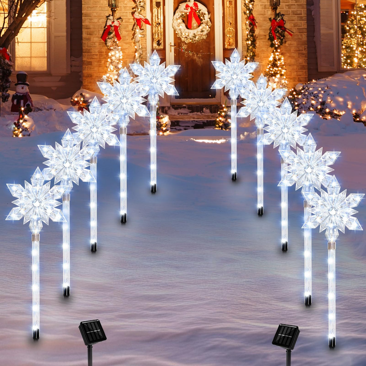 VOGVOG Snowflake Solar Christmas Pathway Lights, Set of 5 LED Outdoor Stake Lights, Waterproof Christmas Decorations for Garden, Yard, Lawn, Walkway, Patio Decor (Cold, 5pcs)