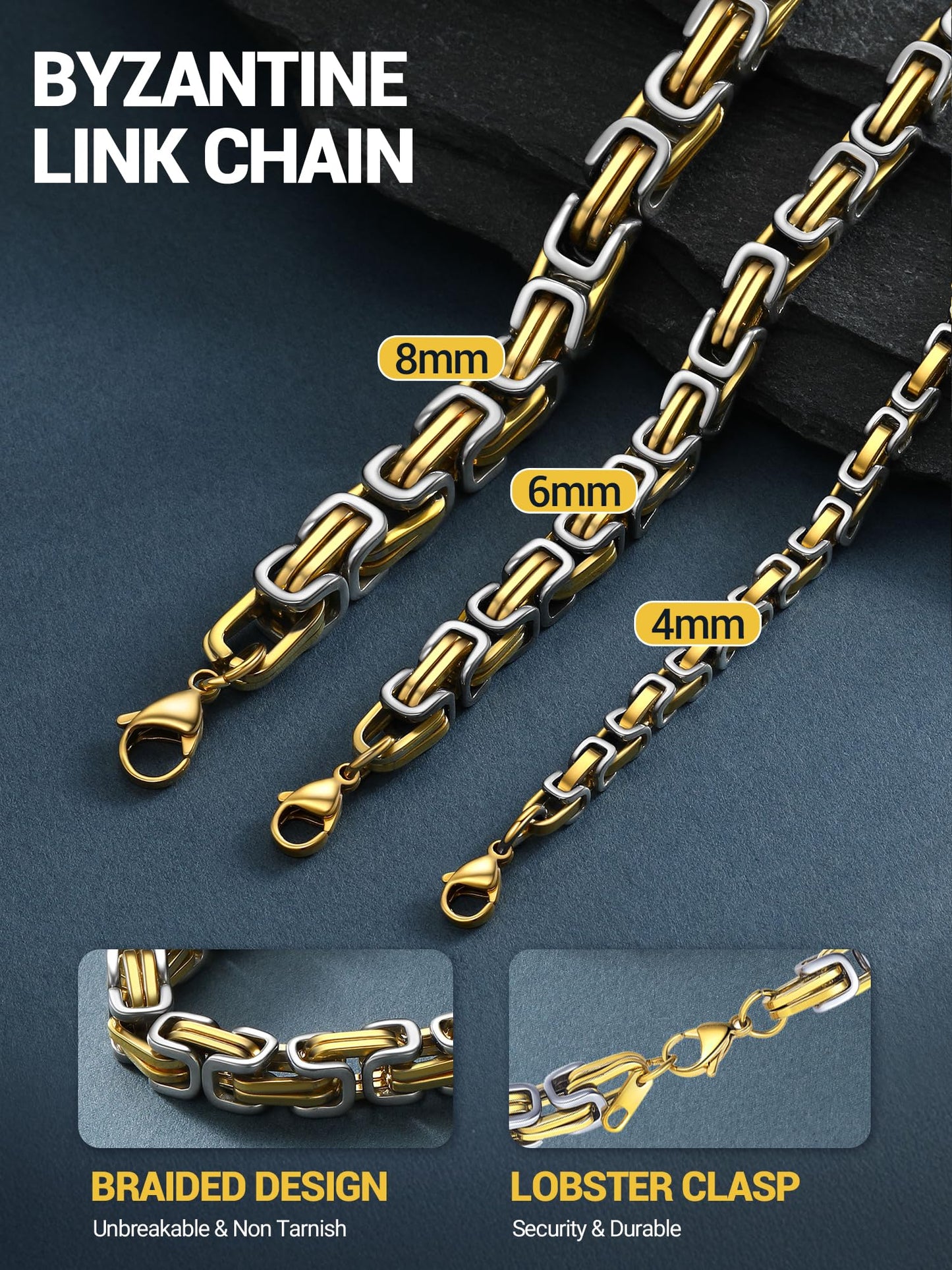 PROSTEEL Byzantine Necklace For Men Gold Chain Stainless Steel Long Necklaces