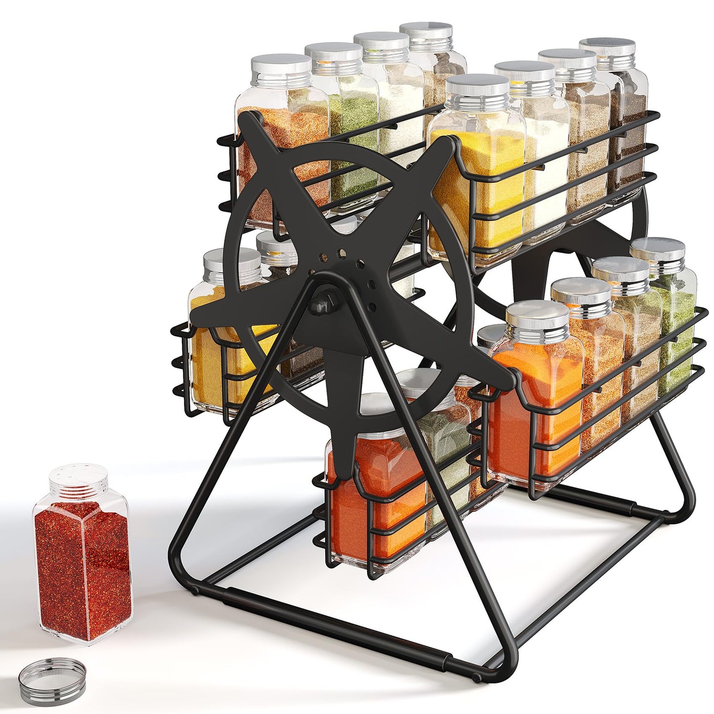 SNTD Rotating Spice Rack Organizer for Large Cabinets Kitchen Countertop with Thicken Spice Jars and Labels, Spinning Like Ferris-Wheel, Metal (M)