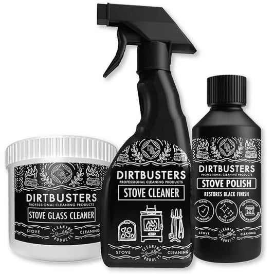 Dirtbusters Stove Cleaning Care Kit, With Exterior Spray, Glass Cleaner Paste & Stove Polish, Clean, Protect & Restore Log Burners & Grates