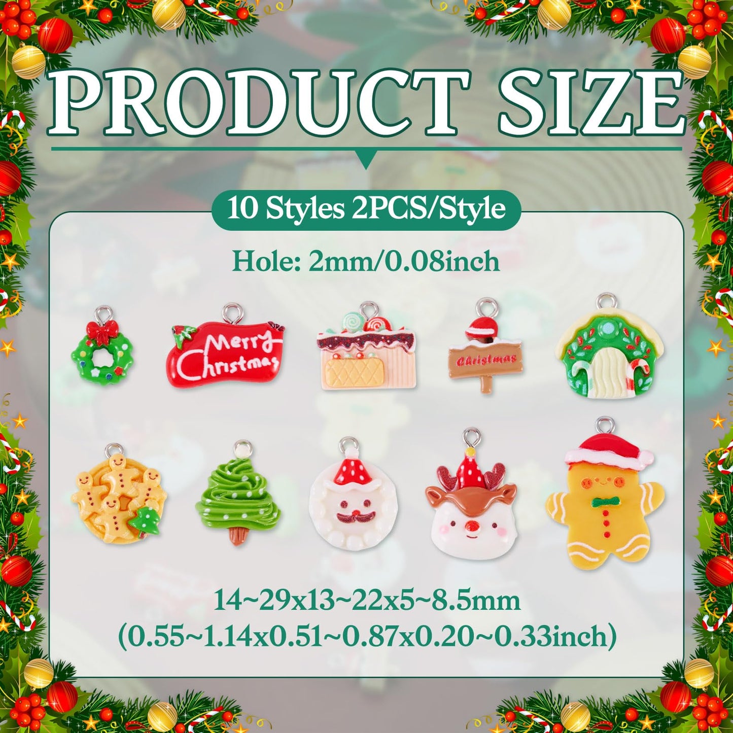 Cheriswelry 20Pcs Christmas Charms for Jewelry Making Resin Pendant Charm Snowman Deer Gingerbread Man Christmas Tree Cake Dangle Charms 14-29mm for DIY Crafts Necklace Earring Bracelet Making