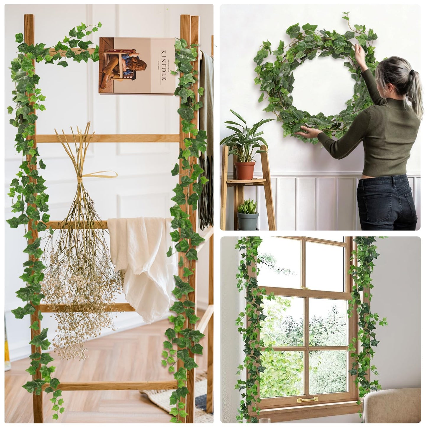 RECUTMS Artificial Ivy Vines Ivy Garland 2Pcs 74.8inch Fake Vines Hanging Plants with Silk Leaves Greenery Spring Decor for Indoor Outdoor Wedding Home Kitchen Garden Office