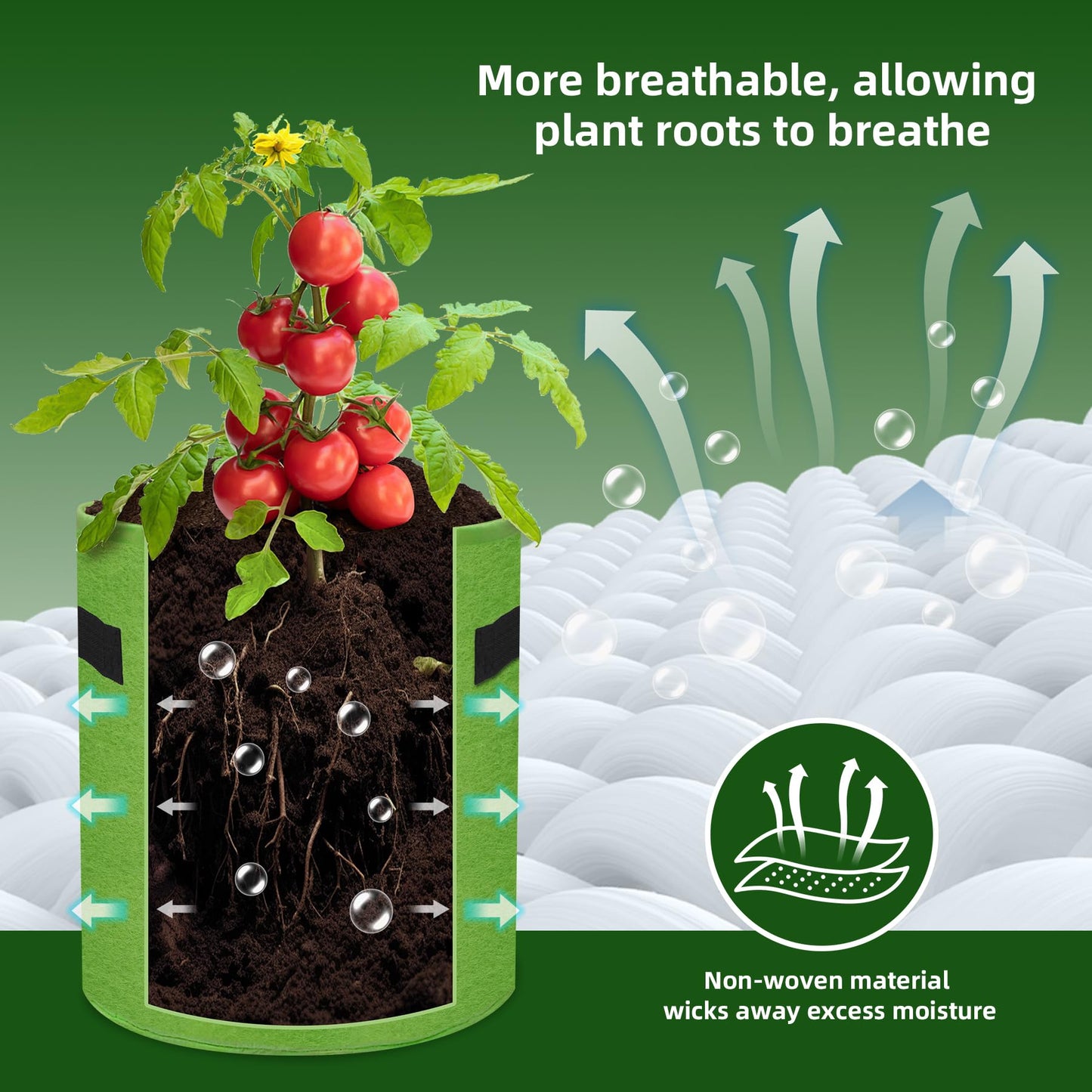 JUYIE 2-Pack 5 Gallon Potato Grow Bags, Garden Planting Bag with Reinforced Handle, Thickened Nonwoven Fabric Pots for Tomato, Potato, Vegetable and Fruits