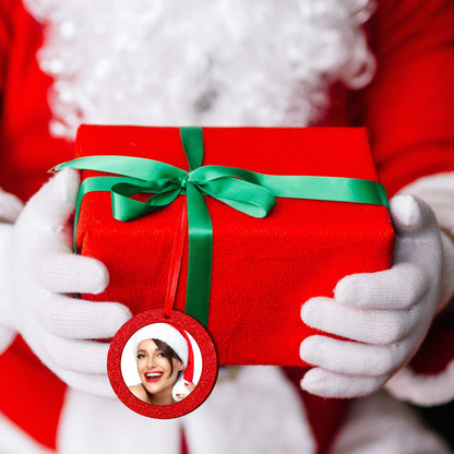 Jetec 20 Pcs Christmas Picture Ornaments Christmas Photo Ornaments Felt Glitter Hanging Round Picture Frame for Xmas Tree Stockings Decorations
