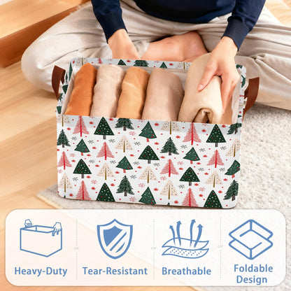 Masarua Christmas Tree Collapsible Storage Box,Winter Organizer Bin with Handles for Room Decoration,Bins Book Basket Box 17x11.5x10Inch