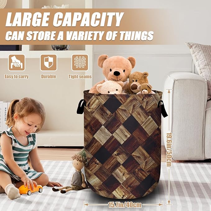 Wood Grain Laundry Basket, Foldable Tree Stump Laundry Hamper Tote Bag Dirty