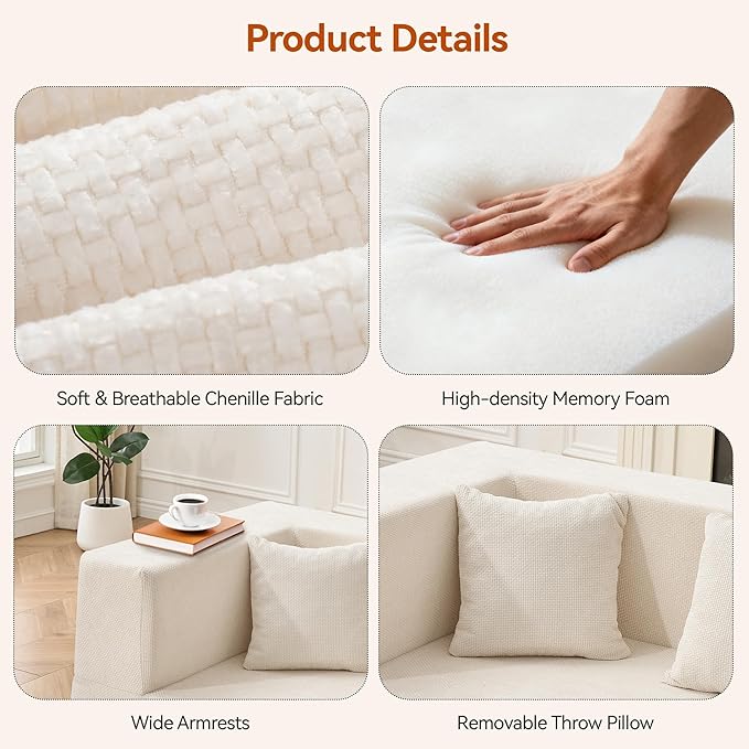 MONVANE 103'' Modular Sectional Sofa, Cloud Sectional Couch