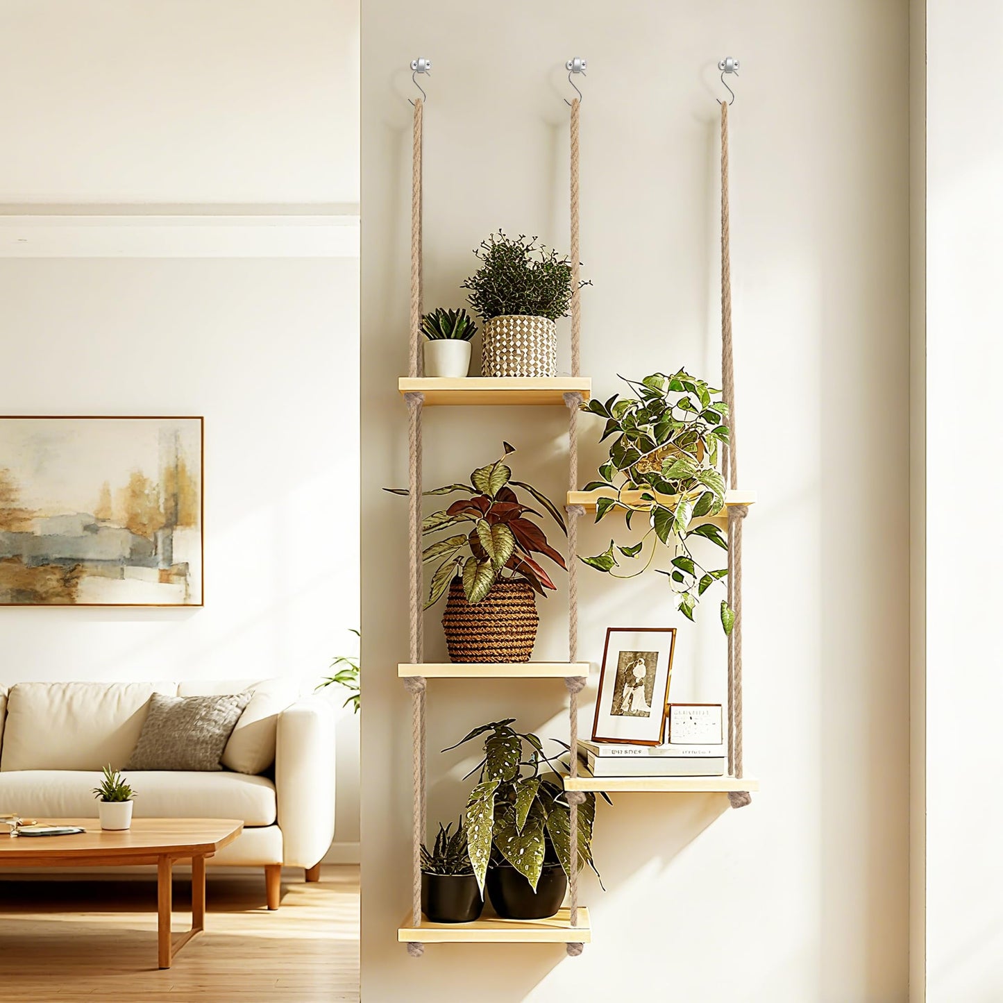 AIOWZZY Window Plant Shelves 5 Tier Hanging Plant Shelf for Indoor Plants 3-In-1 Ceiling Wall Curtain Rod Mounting Space-Saving Plant Holder for Living Room Wall Bedroom Home Decor