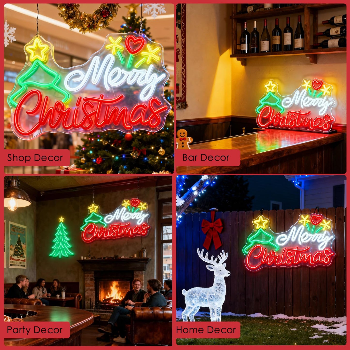Modern Merry Christmas Neon Sign with Tree & Santa Hat, LED Light Sign for Wall Decor, USB Powered Dimmable Indoor Christmas Window Lights for Home, Bedroom,Party, Bar, Xmas Decorations Gift