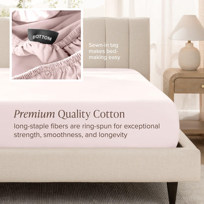 Bare Home 100% Organic Cotton Sateen Fitted Sheet - 400 Thread Count - Smooth Sateen Weave - Breathable & Cooling - Hotel Luxury - Durable Fitted Sheet - Deep Pocket (King, Dusty Pink)